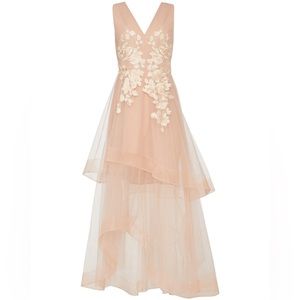 BCBG Appliquéd Asymmetrical Gown - Bare Pink